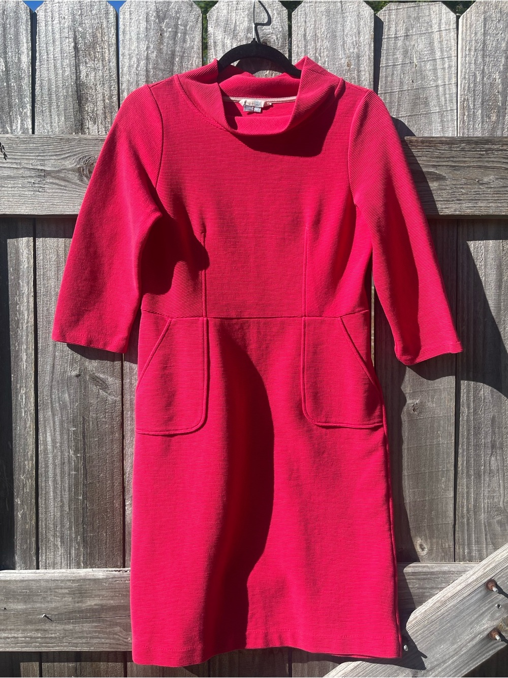 Boden Bright Fuchsia Midi Dress with Patch Pockets Sz 6